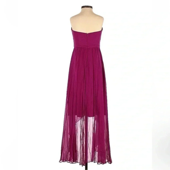 Phoebe Couture 100% Silk Fuchsia Pleated High Low Formal Cocktail Dress Size 2 - Picture 2 of 3